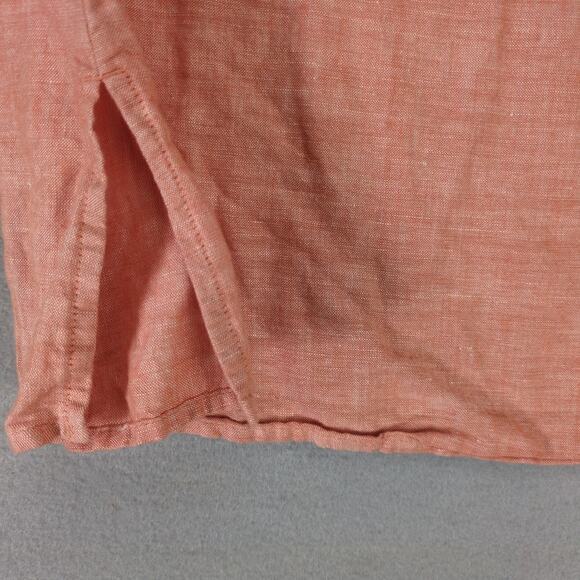 Bass Orange Linen Cotton Tank Top Women's M Keyhole Tie Neck Pleated Shoulder - Picture 7 of 10